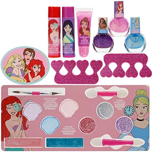 Disney Princess - Townley Girl Train Case Cosmetic Makeup Conjunto inclui brilho labial, brilho dos olhos, escova, esmalte, acessórios