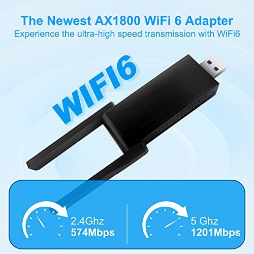 Adaptador Wi -Fi USB, adaptador Wi -Fi 6 de 1800 Mbps para PC para desktop, 5g/2.4g de banda dupla wifi dongle, adaptador Wi -Fi sem