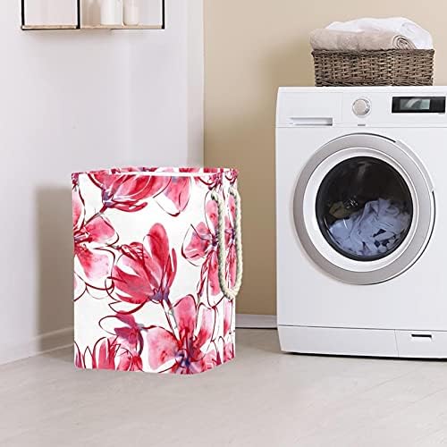 Aquarela vermelha Big Big Floral Laundry cesto com alças grandes cestas dobráveis ​​para lixeira, quarto de crianças, organizador