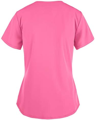 Camisa uniforme de trabalho feminina estampa floral v pescoço de pescoço tops de manga curta