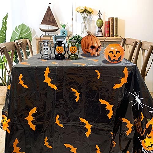 Capa de mesa de Halloween de Kepmov, toalha de mesa preta e laranja, toalha de mesa de Halloween à prova de derramamentos para decorações de festas de Halloween, jantares, noites de cinema assustador, 50 x 87 polegadas