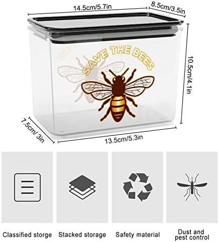Salve os recipientes de armazenamento de abelhas Caixa de plástico transparente com tampas de lixeiras reutilizáveis ​​para lanches de cereais de cozinha.