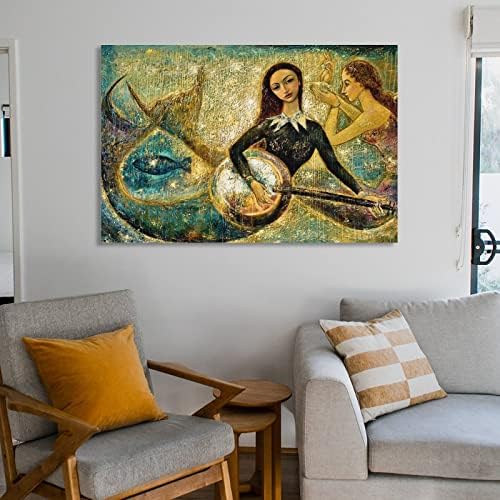 Art Poster de sereia música pintando moderno abstrato pintura a óleo da sala de estar decoração de parede de parede p pôsteres