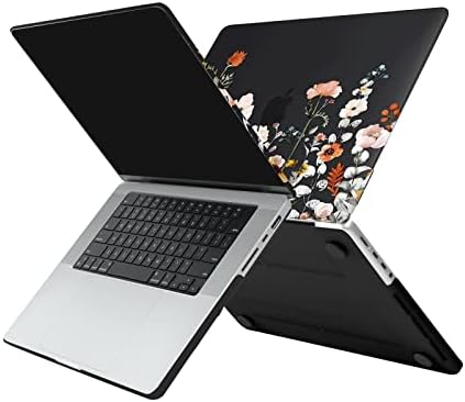 Mosis Compatível com MacBook Pro 16 polegadas Caso 2023 2022 2021 Liberação M2 A2780 A2485 M1 PRO/MAX CHIP com ID de toque, Casura dura e protetor de teclado de flores de plástico, capa e protetor de tela, preto