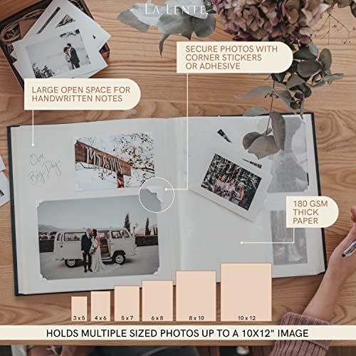 Álbum de fotos preto preto | Álbum de fotos de scrapbook com espaço de escrita | 100 páginas para vários tamanhos de fotos,