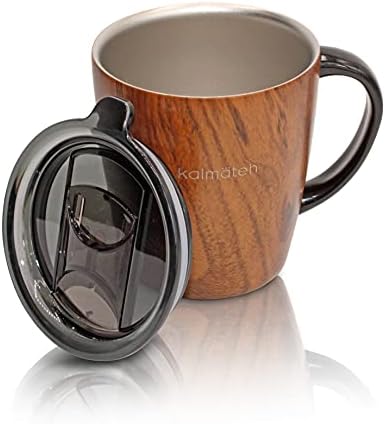 Kalmateh Travel Caneca com tampa deslizante- aço inoxidável de 12 onças isoladas com maçaneta- para café, vinho, chá,