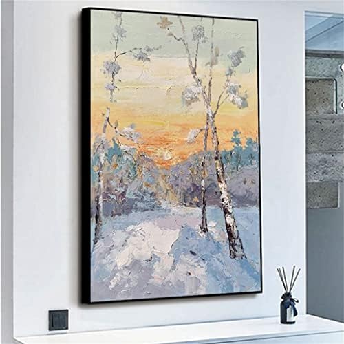 Zsedp Winter Snow Tree do lado de fora do nascer do sol bonito tamanho grande pintado à mão pintura de óleo grossa Arte da parede