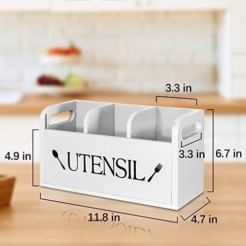 Suporte de utensílio memorial para balcão de cozinha, organizador de utensílios de cozinha grande rústico com 3 compartimentos, decoração de cozinha de utensílios de utensílios para caddy para talheres, armazenamento de ferramentas de cozinha