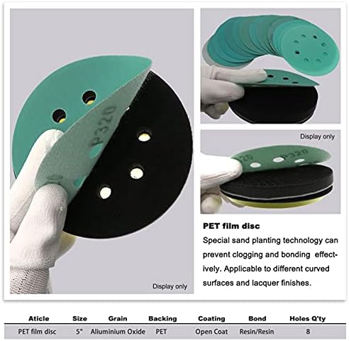Lixa de polimento de metal de madeira 50 folhas de lixa de 5 polegadas de 125 mm de 8 buracos 60 a 2000 ganchos grossos e loops
