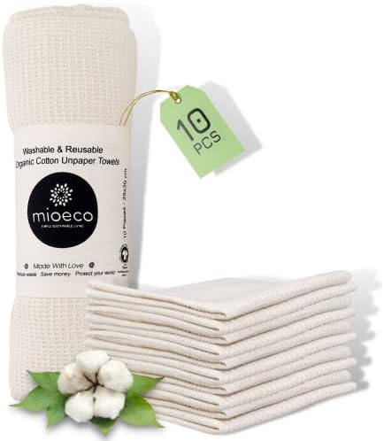 MIOECO 10 Toalhas de papel de cozinha de embalagem Lavagem - Super absorventes toalhas de papel natural - algodão natural - panos de pratos de cozinha reutilizáveis, absorventes e sem papel - Toalhas de prato de algodão orgânicas