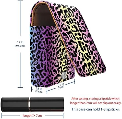 Animal de leopardo Pequeno portátil Pu Leather Batom Makeup Case de batom cosmético Bolsa de batom organizador com espelho