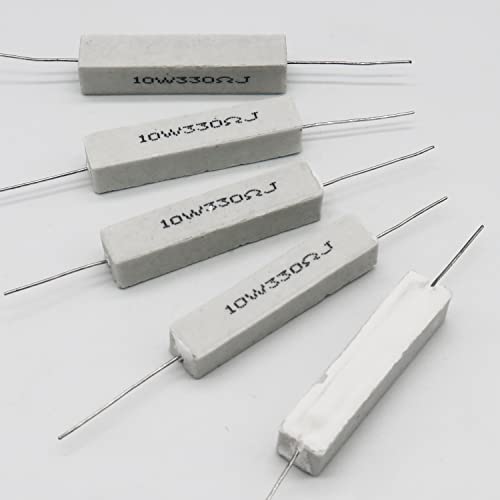Resistor de cimento Dimlove, 10 PCs 10W 330 ohm 5% Resistor de fio de chumbo axial Ferida branca Resistores de cerâmica fixa Wirewound