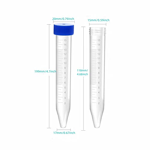Tubos de centrífuga cônica 15ml, 50 PCs Tubo de tiro de plástico estéril com tampas de parafuso azul, recipiente de plástico de polipropileno