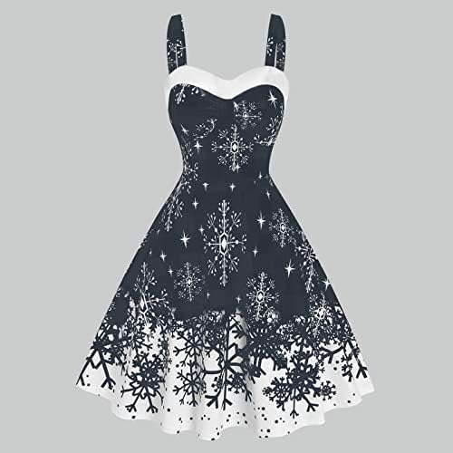 Vestidos de Sling Midi Sexy Mulheres 1950 Rockabilly Swing Dress Rockabilly Snowflake mangas de Natal Vestido de chá de