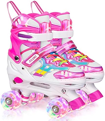 Patins de rolos para meninas e meninos, 4 tamanho ajustável infantil patins de crianças com rodas de luz para crianças