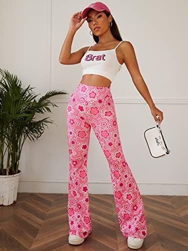 OyoAngen Floral Print High Caists Yoga Calças de perna larga calças de baixo