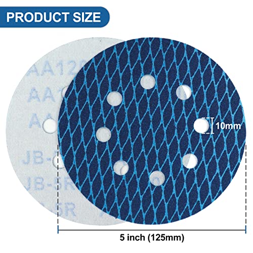 5 polegadas de 8 orifícios discos de lixamento 120 gancho de areia e lixa de loop anti entupimento Rhombus Landing disco para polimento aleatório de carros de metal de madeira orbital, 30pcs