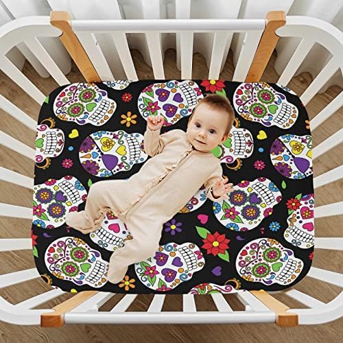 Playard Sheet, Açúcar Flull Flowers Folha de berço para colchões de berço e criança padrão, 28x52 polegadas H040205