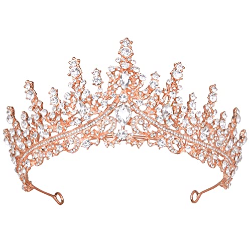 Vofler Rose Gold Tiara for Women, Princess Crown - Royal Barroco Medieval Renascença Cristal Banda da cabeça para a rainha