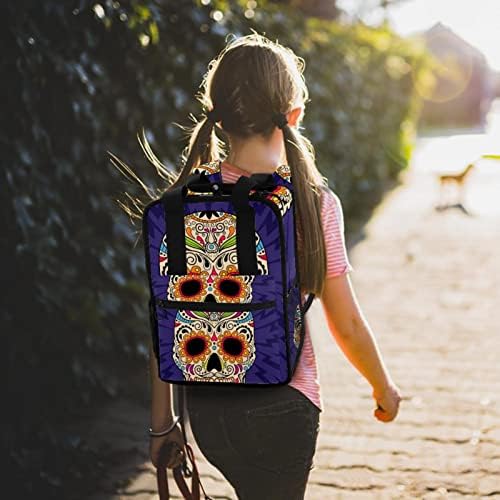 Mochila VBFOFBV para mulheres Daypack Laptop Backpack Bolsa casual de viagem, crânio de flores mexicano Retro