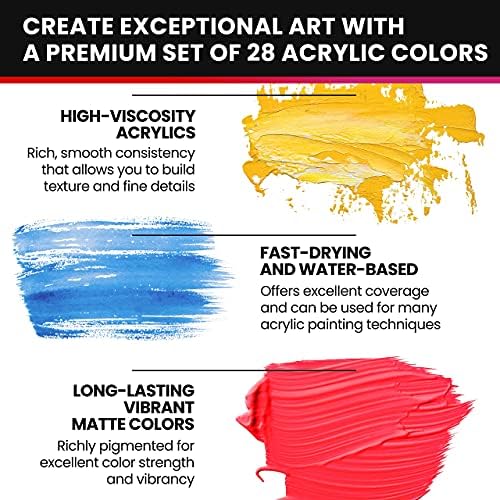 Weisbrandt Ultra Color Arts & Crafts Acrylic Paint Conjunto, 28 cores, pigmentos de qualidade premium, acabamento fosco,