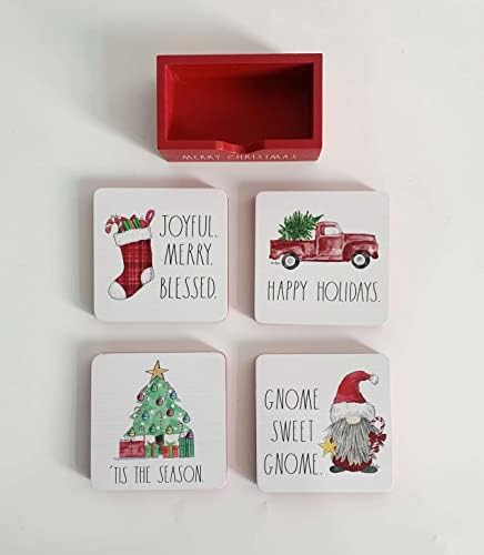 Rae Dunn Coasters de Natal Conjunto de 4 - montanhas -russas de bebidas resistentes ao calor para xícaras, canecas,