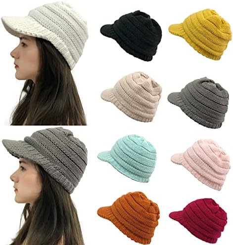 Jiaolun feminino gorro de inverno chapéu de malha quente boné grossa de chunky com viseira - tampa de inverno