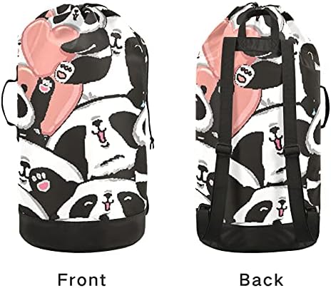 Bolsa de lavanderia de panda fofa com alças de ombro de lavanderia Backpack Back Feching Feching Handper Handper for Laundromat Apartment Camp Essentials