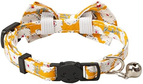 Gyapet Cat Collar Yellow With Bowtie Bell Safety Buckle Breakaway Kitten Puppy 7-11in Dot colorido Daisy amarelo