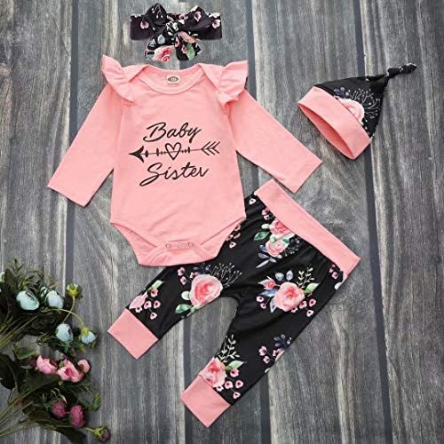 Roupas para meninas roupas recém -nascidas infantis 4 PCs Romper de manga longa+calça floral+chapéu+faixa para a cabeça