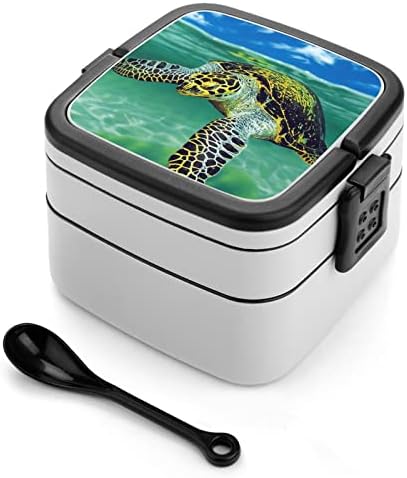 Tartaruga marinha de dupla camada Bento Caixa de refeição Recipientes com alça portátil para trabalho de escritório