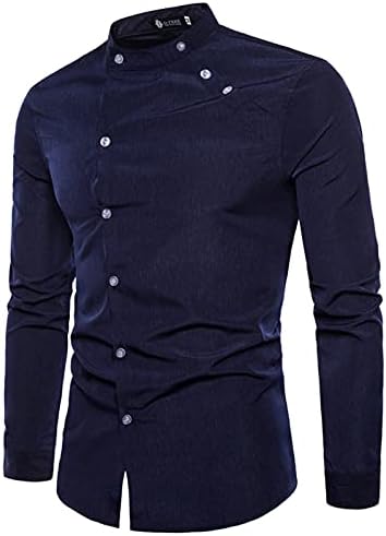 Xxbr camisas casuais para masculino, o outono de alfaiate botão dupla de punhal de manga longa de manga longa slim fit slid color camiseta camiseta