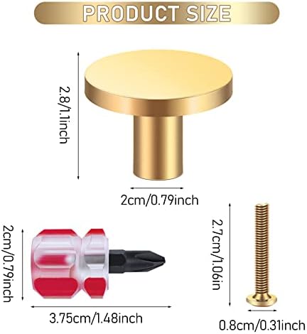 4 peças Mancos e parafusos de gavetas de latão, maçanetas de cabines de cozinha redonda Planeta de cômoda puxa botões da porta do armário de ouro para guarda -roupa Decoração de cozinha da gaveta de guarda -roupa com chave de fenda Phillips 28*20 mm