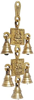 Cinco sinos de bronze pendurado em deus hindu ganesha e deusa laxmi ji estátua gravada tenta decoração sino decorativo