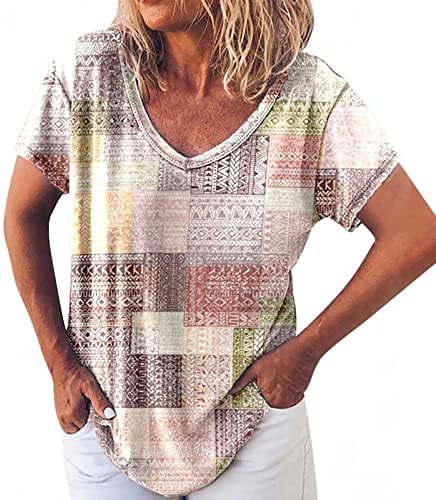 Tampas medievais de mulheres Tops de ajuste solto floral tshirts de manga curta V Square pescoço Casual Summer Tops Roupas