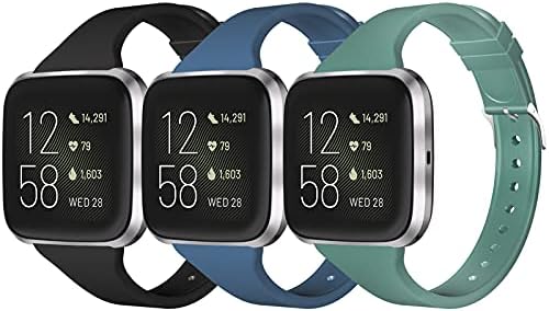 Wekin Slim Bands Compatível com Fitbit Versa 2/Versa/Versa SE/Versa Lite, 3 pacotes de moda esportes de moda Soft estreito Silicone