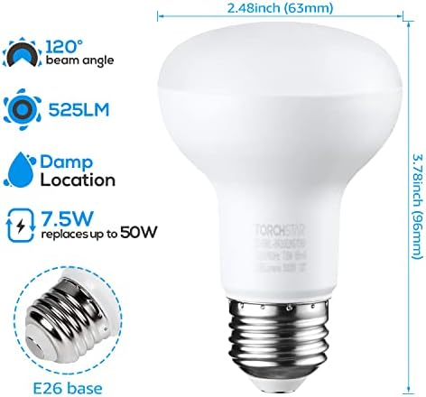 Bulbos LED de Torchstar Br20, luz de inundação interna R20, Dimmable, 7.5W, UL e Energy Star, 5000k Daylight, E26