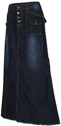 Saias de saia de borla Pocket Pocket Mid Fashion Maxi jeans feminino frontal botão longa saia reta saias de cama de tamanho