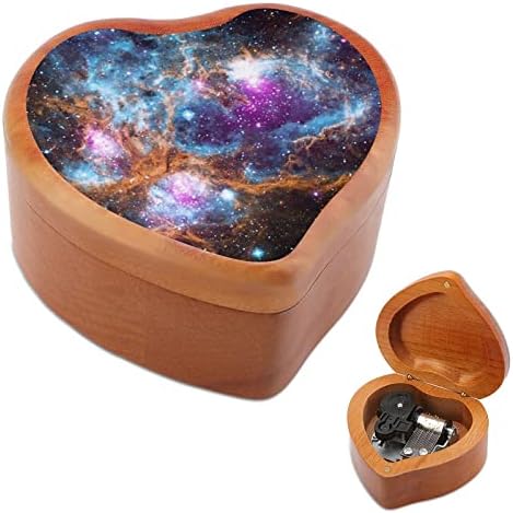 Fantasy Galaxy Starry Wooden Music Box Heart Shape Windup Caixa de música