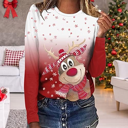 Tops fofos de outono para mulheres Crewneck de Natal Pressione Moletom Push-Up Facil Blusa para Mulheres