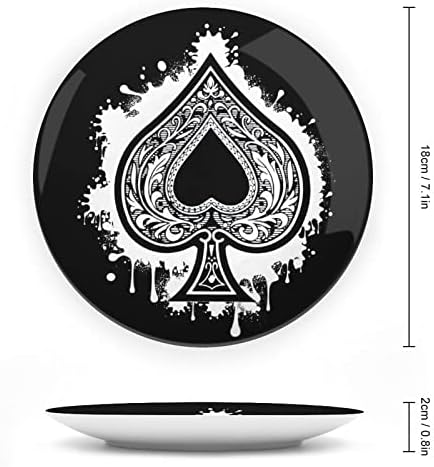 Ace of Spades Cards Cardas de ossos engraçados China decorativa Placas de cerâmica redonda Craft With Display Stand for Home Office Wall Decoration