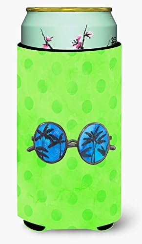 Tesouros de Caroline BB8175TBC Óculos de sol Green Polkadot Garoto alto Hugger, verde, lata de manga mais refrigerada Machine lavável bebida manga Huspagador Boleteria isolante dobrável