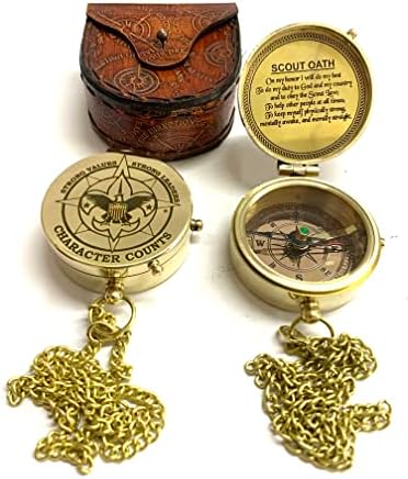 Sayra NAUTICALSS Counts Counts Compass With Me Greated Brass Compass, Chain com estojo de couro, presentes de casamento,