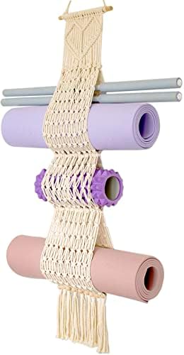 Macrame Yoga Mat Suporte de parede Montar o rack de parede de espuma de tapete de tapete para ioga Organizador de armazenamento