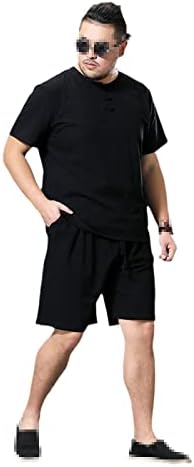 Terno de linhas de linho de algodão masculino Terno de traje de verão de shorts de verão plus size
