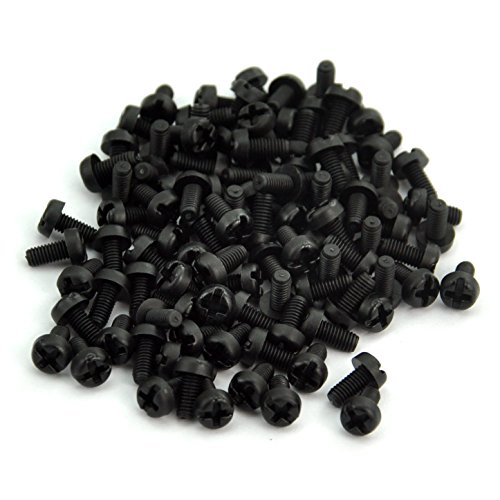 Electronics-Salon 100pcs m3 x 6mm parafuso de máquina de nylon, preto, combinação de phillips acionada, cabeça de pan,