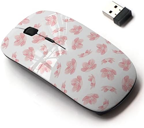 2.4g Mouse sem fio com design de padrão fofo para todos os laptops e desktops com Nano Receiver - Cherry Pink Sakura Japanese Spring