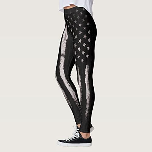 Leggings de cintura alta para mulheres EUA 4 de julho Sem vertigação de barriga atlética Controle de bandeira dos EUA Ginástica Leggings perfeitas