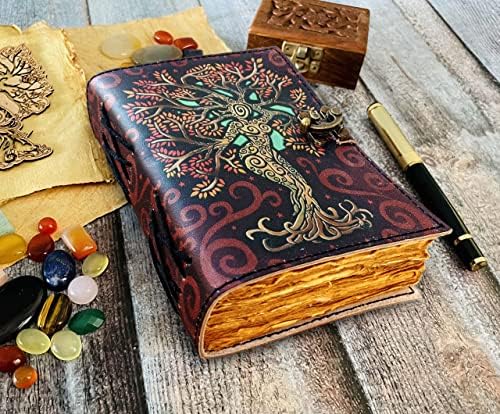 Al Hazza Handicrafts Blank Spell Book of Shadows - Journal with Lock Clop - Supplies de bruxaria - Diário de couro