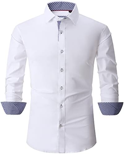 Camisas casuais de manga longa de manga comprida mais extravagantes, camisas de vestido de bambu fáceis de cuidados para homens